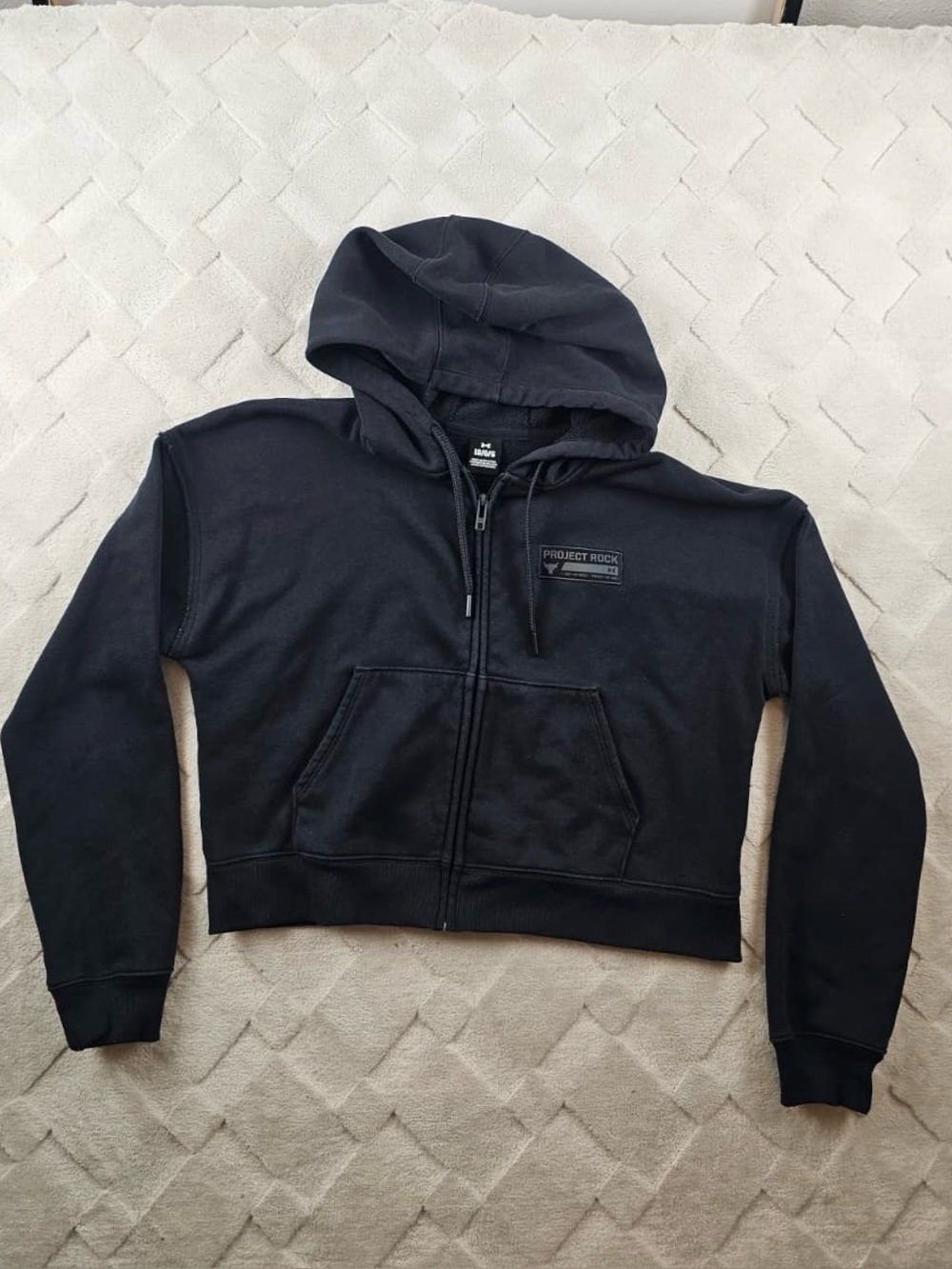 Under Armour Cropped Full Zip Hoodie Womens Large Black Gym Yoga